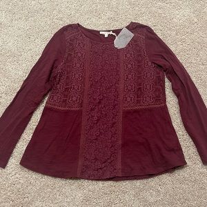 Hem & Thread burgundy long sleeve Top with front lace design!